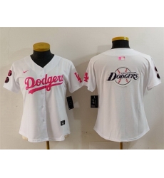 Women Los Angeles Dodgers Team Big Logo White Pink Vin  26 Kobe Patch Stitched Baseball Jersey 5