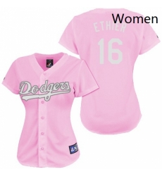 Womens Majestic Los Angeles Dodgers 16 Andre Ethier Replica Pink Fashion MLB Jersey