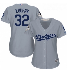 Womens Majestic Los Angeles Dodgers 32 Sandy Koufax Authentic Grey Road 2017 World Series Bound Cool Base MLB Jersey