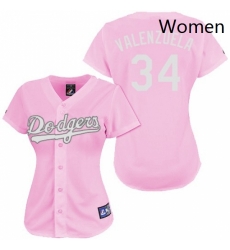 Womens Majestic Los Angeles Dodgers 34 Fernando Valenzuela Authentic Pink Fashion MLB Jersey