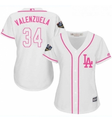 Womens Majestic Los Angeles Dodgers 34 Fernando Valenzuela Authentic White Fashion Cool Base 2018 World Series MLB Jersey