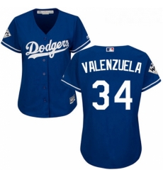 Womens Majestic Los Angeles Dodgers 34 Fernando Valenzuela Replica Royal Blue Alternate 2017 World Series Bound Cool Base MLB Jersey