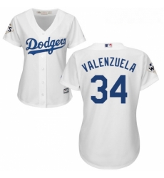 Womens Majestic Los Angeles Dodgers 34 Fernando Valenzuela Replica White Home 2017 World Series Bound Cool Base MLB Jersey