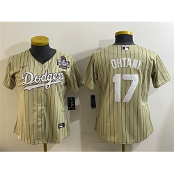 Youth Los Angeles Dodgers 17 Shohei Ohtani Cream 2024 World Series Cool Base Stitched Baseball Jersey