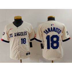 Youth Los Angeles Dodgers 18 Yoshinobu Yamamoto Cream Stitched Baseball Jersey 3