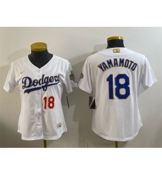 Youth Los Angeles Dodgers  18 Yoshinobu Yamamoto White 2026 Gold Collection Stadium Stitched Baseball Jersey