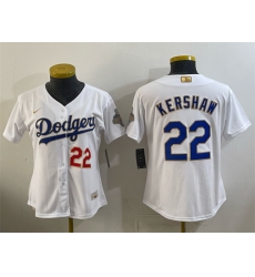 Youth Los Angeles Dodgers  22 Clayton Kershaw White 2026 Gold Collection Stadium Stitched Baseball Jersey
