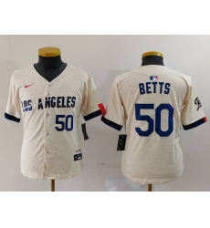 Youth Los Angeles Dodgers 50 Mookie Betts Cream 2024 City Connect Limited Stitched Baseball Jersey 2