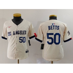 Youth Los Angeles Dodgers 50 Mookie Betts Cream 2024 City Connect Limited Stitched Baseball Jersey 2