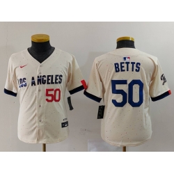 Youth Los Angeles Dodgers 50 Mookie Betts Cream 2024 City Connect Limited Stitched Baseball Jersey 3