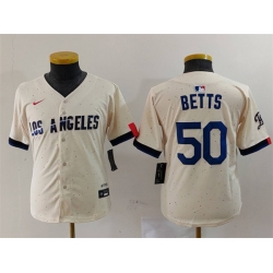 Youth Los Angeles Dodgers 50 Mookie Betts Cream Stitched Baseball Jersey