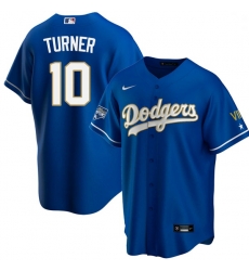 Youth Los Angeles Dodgers Justin Turner 10 Championship Gold Trim Blue Limited All Stitched Cool Base Jersey