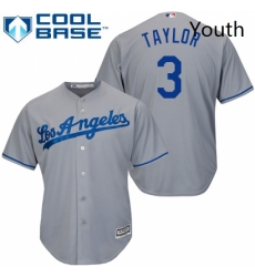 Youth Majestic Los Angeles Dodgers 3 Chris Taylor Authentic Grey Road Cool Base MLB Jersey 