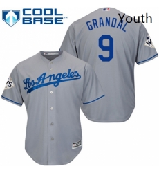 Youth Majestic Los Angeles Dodgers 9 Yasmani Grandal Replica Grey Road 2017 World Series Bound Cool Base MLB Jersey