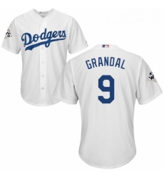 Youth Majestic Los Angeles Dodgers 9 Yasmani Grandal Replica White Home 2017 World Series Bound Cool Base MLB Jersey