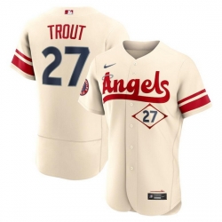 Men Los Angeles Angels 27 Mike Trout 2022 Cream City Connect Flex Base Stitched Jerseys