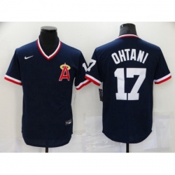 Men's Los Angeles Angels of Anaheim #17 Shohei Ohtani Navy Throwback Authentic Jersey