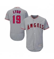 Mens Los Angeles Angels of Anaheim 19 Fred Lynn Grey Road Flex Base Authentic Collection Baseball Jersey