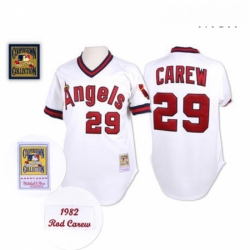 Mens Mitchell and Ness Los Angeles Angels of Anaheim 29 Rod Carew Replica White Throwback MLB Jersey