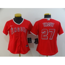 Women Angels 27 Mike Trout Red Women 2020 Nike Cool Base Jersey