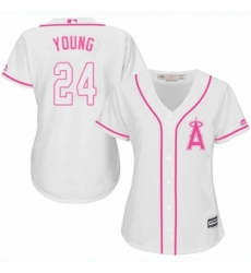 Womens Majestic Los Angeles Angels of Anaheim 24 Chris Young Authentic White Fashion Cool Base MLB Jersey 