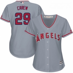 Womens Majestic Los Angeles Angels of Anaheim 29 Rod Carew Authentic Grey Road Cool Base MLB Jersey