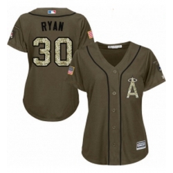 Womens Majestic Los Angeles Angels of Anaheim 30 Nolan Ryan Replica Green Salute to Service MLB Jersey