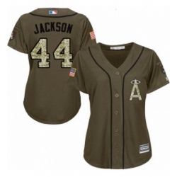 Womens Majestic Los Angeles Angels of Anaheim 44 Reggie Jackson Replica Green Salute to Service MLB Jersey