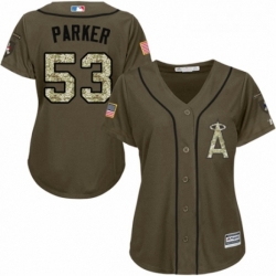 Womens Majestic Los Angeles Angels of Anaheim 53 Blake Parker Authentic Green Salute to Service MLB Jersey 