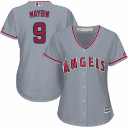 Womens Majestic Los Angeles Angels of Anaheim 9 Cameron Maybin Replica Grey Road Cool Base MLB Jersey