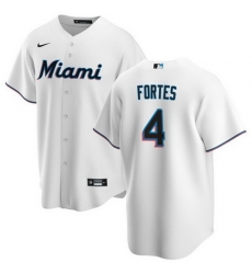 Men Miami Marlins 4 Nick Fortes White Cool Base Stitched Baseball Jersey