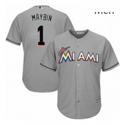 Mens Majestic Miami Marlins 1 Cameron Maybin Replica Grey Road Cool Base MLB Jersey 