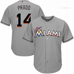 Mens Majestic Miami Marlins 14 Martin Prado Replica Grey Road Cool Base MLB Jersey