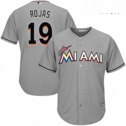 Mens Majestic Miami Marlins 19 Miguel Rojas Replica Grey Road Cool Base MLB Jersey 