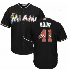 Mens Majestic Miami Marlins 41 Justin Bour Authentic Black Team Logo Fashion Cool Base MLB Jersey 