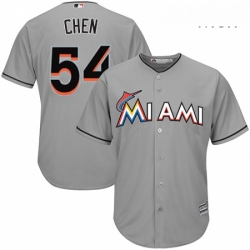 Mens Majestic Miami Marlins 54 Wei Yin Chen Replica Grey Road Cool Base MLB Jersey