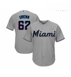 Mens Miami Marlins 62 Jose Urena Replica Grey Road Cool Base Baseball Jersey 