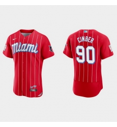 Miami Marlins 90 Adam Cimber Men Nike 2021 City Connect Authentic MLB Jersey Red