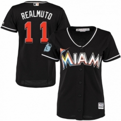 Womens Majestic Miami Marlins 11 J T Realmuto Replica Black Alternate 2 Cool Base MLB Jersey 