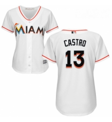 Womens Majestic Miami Marlins 13 Starlin Castro Replica White Home Cool Base MLB Jersey 