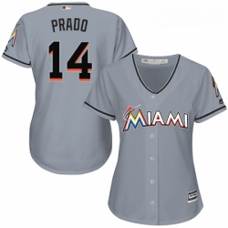 Womens Majestic Miami Marlins 14 Martin Prado Replica Grey Road Cool Base MLB Jersey