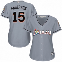 Womens Majestic Miami Marlins 15 Brian Anderson Replica Grey Road Cool Base MLB Jersey 