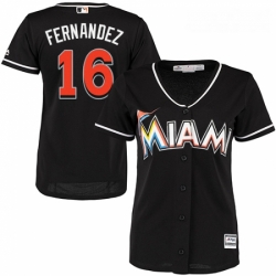 Womens Majestic Miami Marlins 16 Jose Fernandez Replica Black Alternate 2 Cool Base MLB Jersey