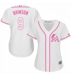 Womens Majestic Miami Marlins 9 Lewis Brinson Replica White Fashion Cool Base MLB Jersey 