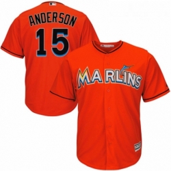 Youth Majestic Miami Marlins 15 Brian Anderson Authentic Orange Alternate 1 Cool Base MLB Jersey 