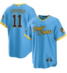 Men Milwaukee Brewers 11 Jackson Chourio Powder Blue City Connect Cool Base Stitched Jersey