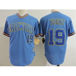 Men Milwaukee Brewers #19 Robin Yount Light Blue Cooperstown Collection Jersey