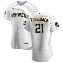 Men Milwaukee Brewers 21 Daniel Vogelbach Men Nike White Home 2020 Flex Base Player MLB Jersey