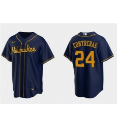 Men Milwaukee Brewers 24 William Contreras Navy Cool Base Stitched Jersey