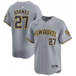 Men Milwaukee Brewers 27 Willy Adames Grey 2024 Away Limited Stitched Baseball Jersey